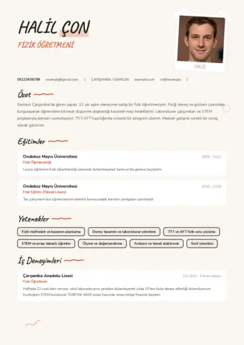 Fizik Öğretmeni CV Örnekleri cv indir